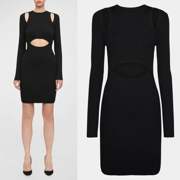 NEW! Wolford x Simkhai- Black Cutout Contour Mini Dress Long Sleeve Size Large - Picture 1 of 10